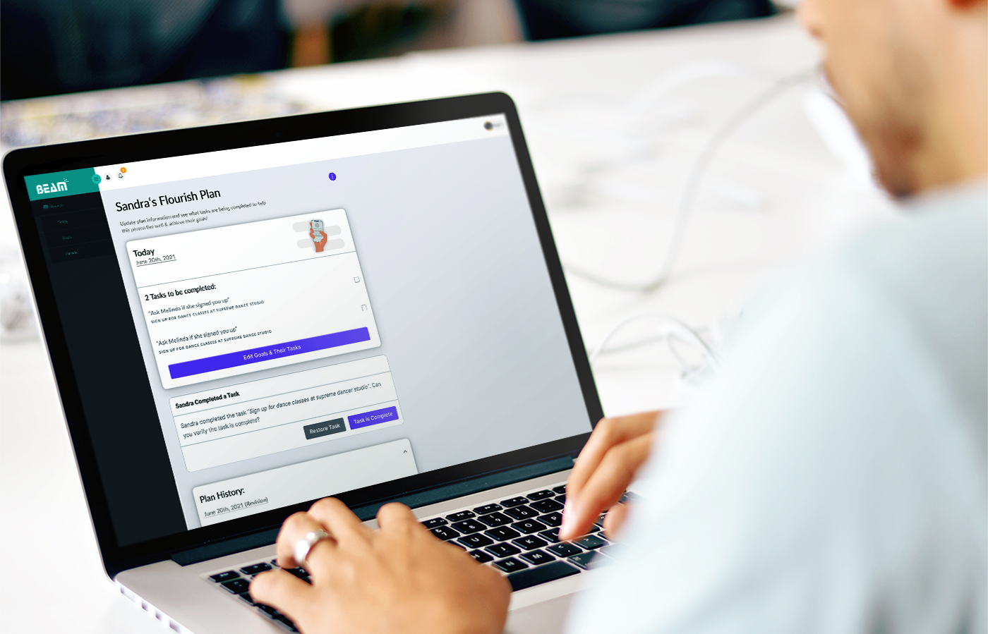 Care provider monitoring individuals health on dashboard
